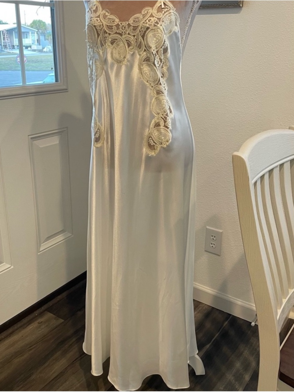 Vintage Lace Cutout Satin Slip Dress